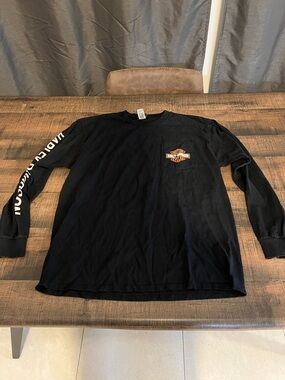 Harley-Davidson Black Long-Sleeve Pocket Tee with Orange Logo
